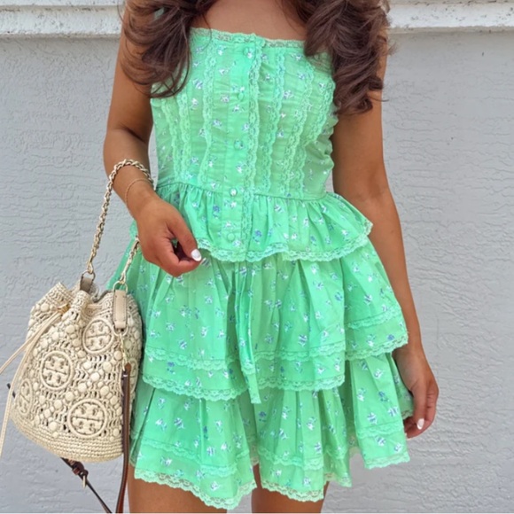 KEY LIME TIERED FLORAL DRESS! EXCELLENT QUALITY!!! NWT!! S - Picture 2 of 7